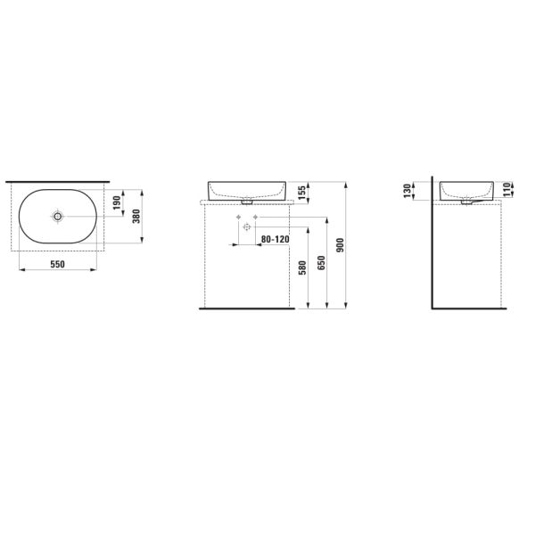 LAUFEN SAVOY Umývadlová misa, oválna bez otvoru pre batériu, bez prepadu, 550x380 mm, farba Čierna matná, H8129447161121