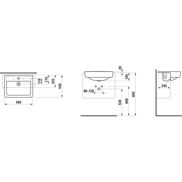 LAUFEN LAUFEN PRO Polozápustné umývadlo, vrátane montážneho príslušenstva 8.9909.0 s jedným otvorom pre batériu uprostred s prepadom, 560x440 mm, farba Biela, H8129610001041
