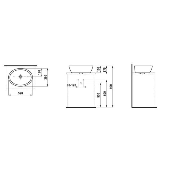 LAUFEN LAUFEN PRO Umývadlová misa, brúsená spodná časť umývadla bez otvrou pre batériu s prepadom, 520x390 mm, farba Biela, H8129640001091