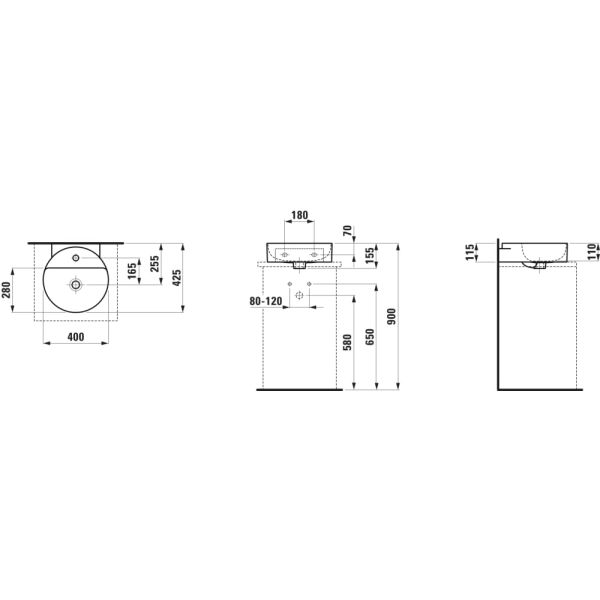 LAUFEN VAL Umývadlo, brúsená spodná hrana bez otvoru pre batériu, bez prepadu, SaphirKeramik, 400x425 mm, farba Grafit mat, H8132817581121