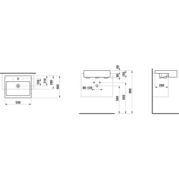 LAUFEN LIVING BY LAUFEN Polozápustné umývadlo bez otvrou pre batériu s prepadom, 550x460 mm, farba Biela, H8134320001091