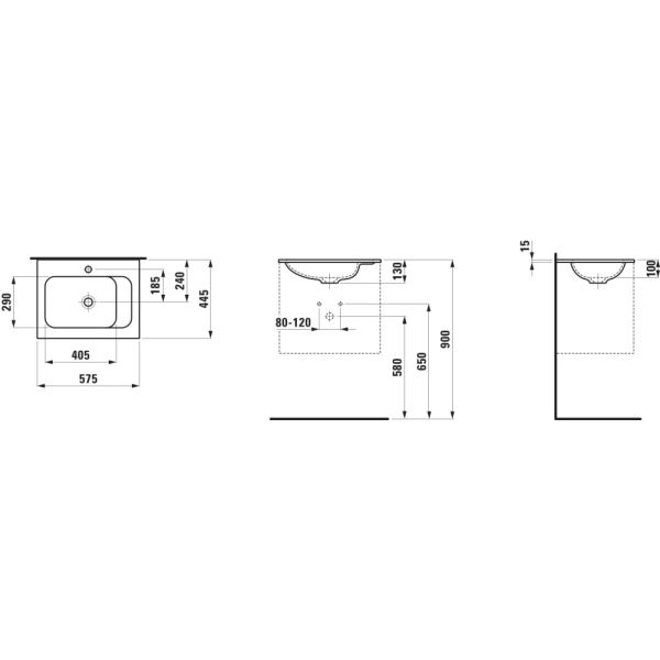 LAUFEN MEDA Umývadlo do nábytku 'slim', materiál Marbond s jedným otvorom pre batériu, bez prepadu, 577x445 mm, farba Biela matná, H8141137571111