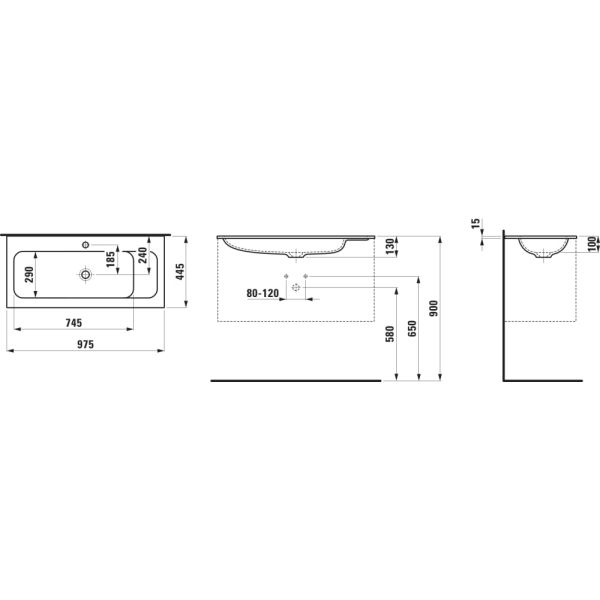 LAUFEN MEDA Umývadlo do nábytku 'slim', materiál Marbond s jedným otvorom pre batériu, bez prepadu, 977x445 mm, farba Biela matná, H8141187571111
