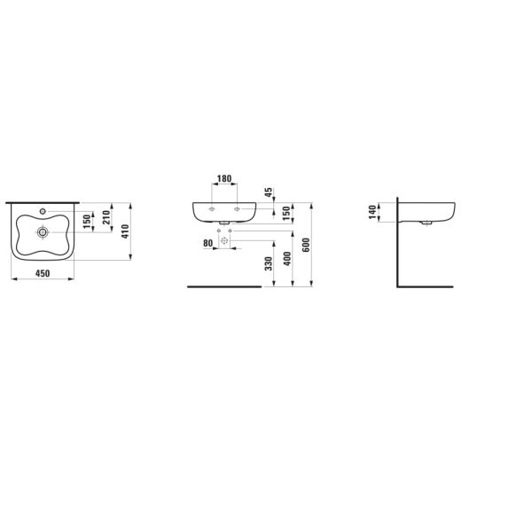 LAUFEN FLORAKIDS Umývadielko s jedným otvorom pre batériu uprostred s prepadom, 450x410 mm, farba Biela a červená, H8150310621041