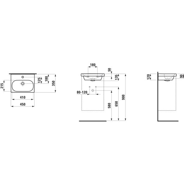 LAUFEN LUA Umývadielko bez otvrou pre batériu, bez prepadu a bez otvoru v odtokovom ventile, 450x350 mm, farba Biela, H8150810001421