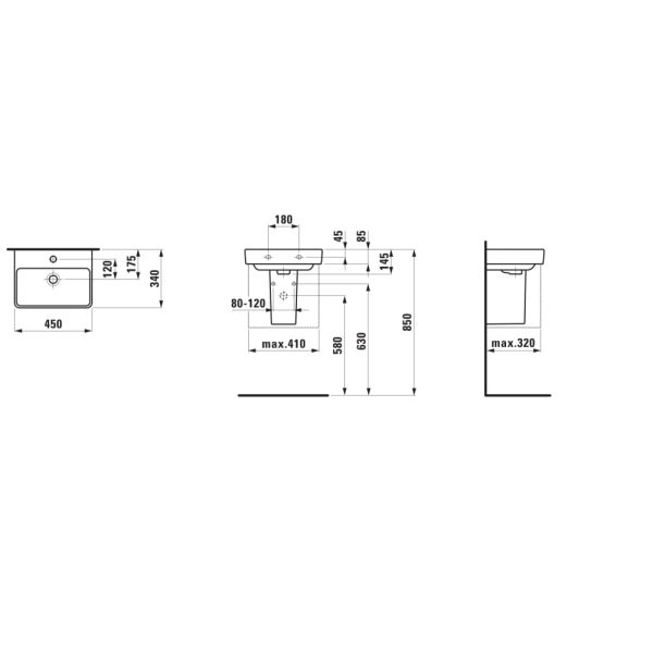 LAUFEN LAUFEN PRO S Umývadielko s jedným otvrom pre batériu, bez prepadu a bez otvoru v odtokovom ventile, 450x340 mm, farba Biela LCC Active, H815961A001561
