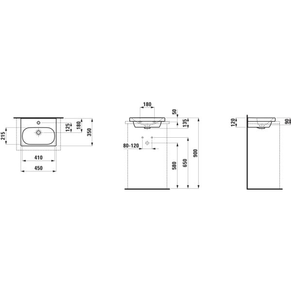 LAUFEN LUA Umývadielko, brúsená spodná hrana bez otvrou pre batériu, bez prepadu a bez otvoru v odtokovom ventile, 450x350 mm, farba Biela LCC, H8160804001421