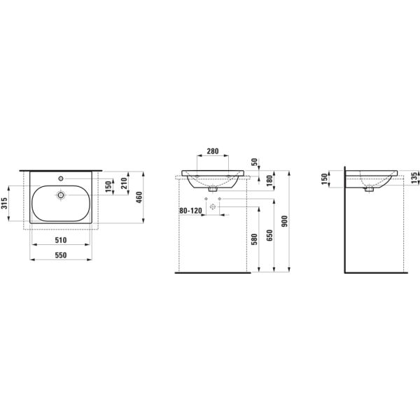 LAUFEN LUA Umývadlo, brúsená spodná hrana bez otvrou pre batériu, bez prepadu a bez otvoru v odtokovom ventile, 550x460 mm, farba Biela LCC, H8160824001421