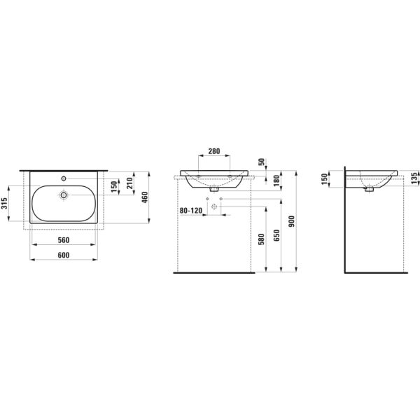LAUFEN LUA Umývadlo, brúsená spodná hrana bez otvrou pre batériu, bez prepadu a bez otvoru v odtokovom ventile, 600x460 mm, farba Biela, H8160830001421