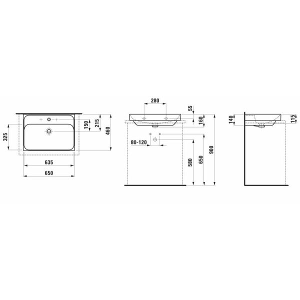 LAUFEN MEDA Umývadlo, brúsená spodná časť umývadla s jedným otvorom pre batériu, bez prepadu, 650x460 mm, farba Biela, H8161140001111