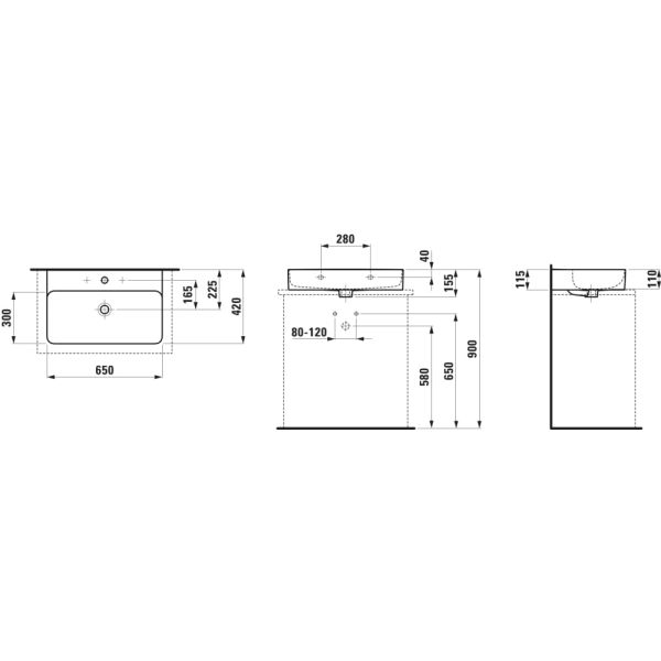 LAUFEN VAL Umývadlo, brúsená spodná hrana s jedným otvorom pre batériu, bez prepadu, SaphirKeramik, 650x420 mm, farba Grafit mat, H8162847581111