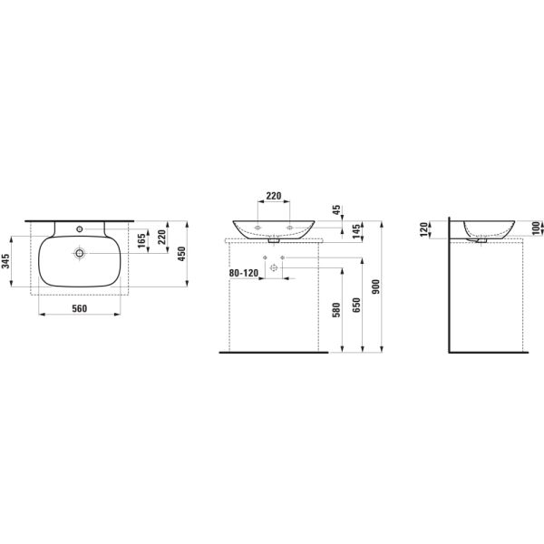 LAUFEN INO Umývadlo, brúsená spodná hrana s jedným otvorom pre batériu uprostred s prepadom, SaphirKeramik, 560x450 mm, farba Grafit mat, H8163027581041