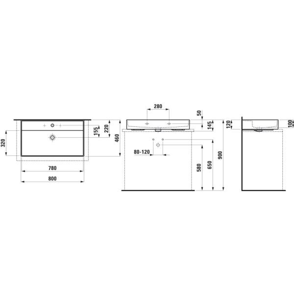 LAUFEN Kartell LAUFEN Umývadlo, brúsená spodná hrana s jedným otvorom pre batériu uprostred s prepadom, 800x460 mm, farba Šedá mat, H8163367591041