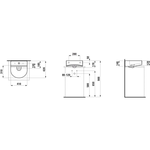 LAUFEN SONAR Umývadielko, brúsená spodná hrana s jedným otvorom pre batériu uprostred s prepadom, SaphirKeramik, 410x420 mm, farba Biela LCC, H8163414001041