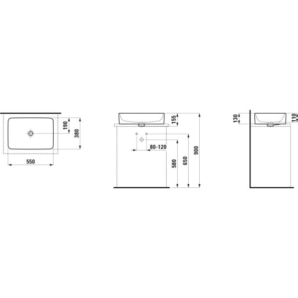 LAUFEN SAVOY Umývadlová misa bez otvrou pre batériu s prepadom, 550x380 mm, farba Biela matná, H8169447571091