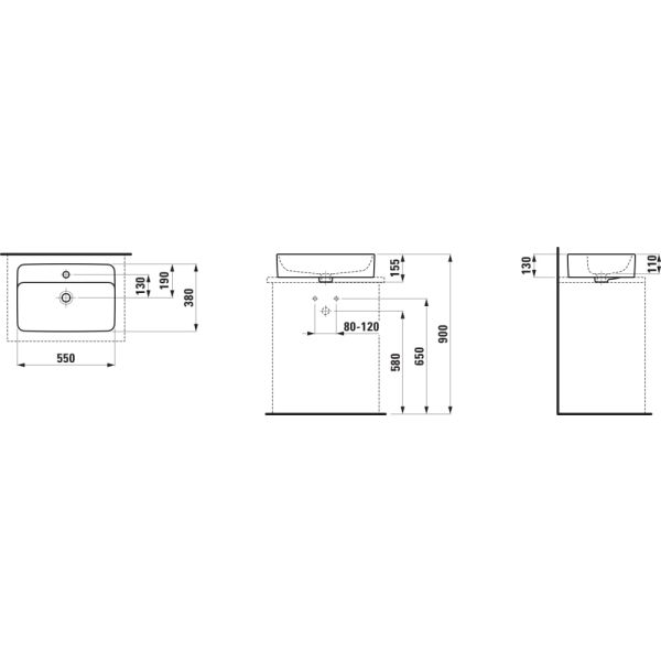LAUFEN SAVOY Umývadlová misa s jedným otvorom pre batériu, bez prepadu, 550x380 mm, farba Biela, H8169450001111