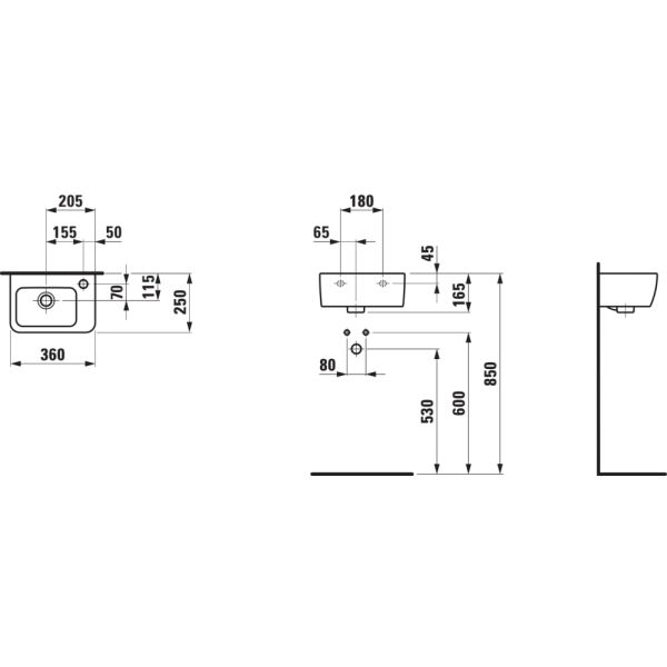 LAUFEN LAUFEN PRO Umývadlo vpravo s jedným otvorom pre batériu vpravo s prepadom, 360x250 mm, farba Biela LCC Active, H816955A001061