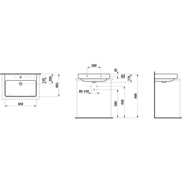 LAUFEN LAUFEN PRO S Umývadlo, brúsená spodná hrana bez otvrou pre batériu, bez prepadu a bez otvoru v odtokovom ventile, 650x465 mm, farba Biela, H8169640001421