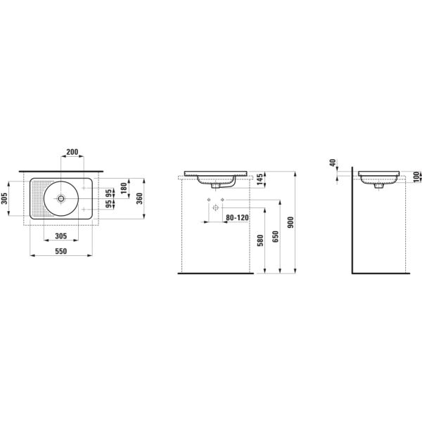 LAUFEN VAL Zápustné umývadlo s armatúrovou doskou vľavo, s jedným otvorom pre batériu vľavo, bez prepadu, SaphirKeramik, 550x360 mm, farba Biela LCC, H8172814001131
