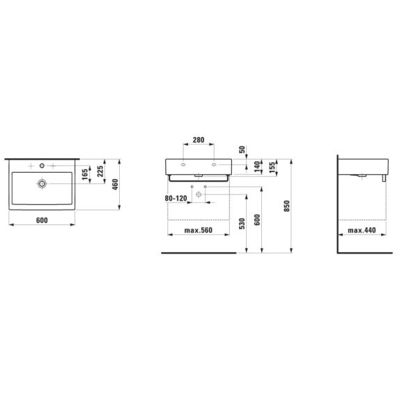 LAUFEN LIVING BY LAUFEN Umývadlo do nábytku s jedným otvorom pre batériu uprostred s prepadom, 600x460 mm, farba Biela, H8174330001041