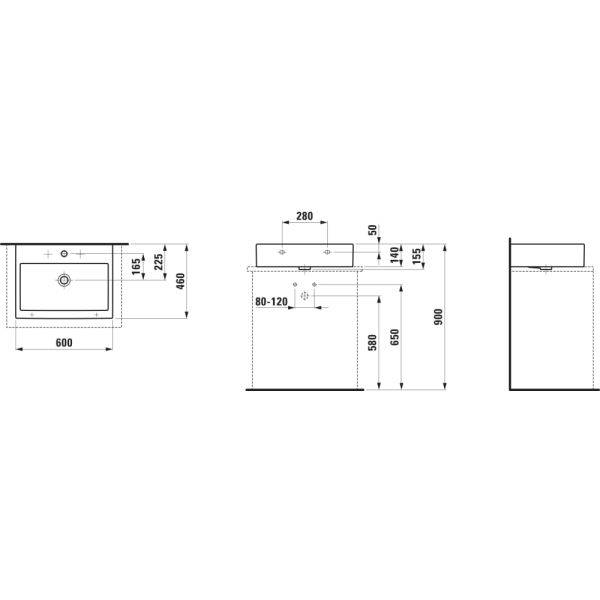 LAUFEN LIVING BY LAUFEN Umývadlo do nábytku, brúsená spodná časť umývadla bez otvrou pre batériu s prepadom, 600x460 mm, farba Biela, H8174340001091