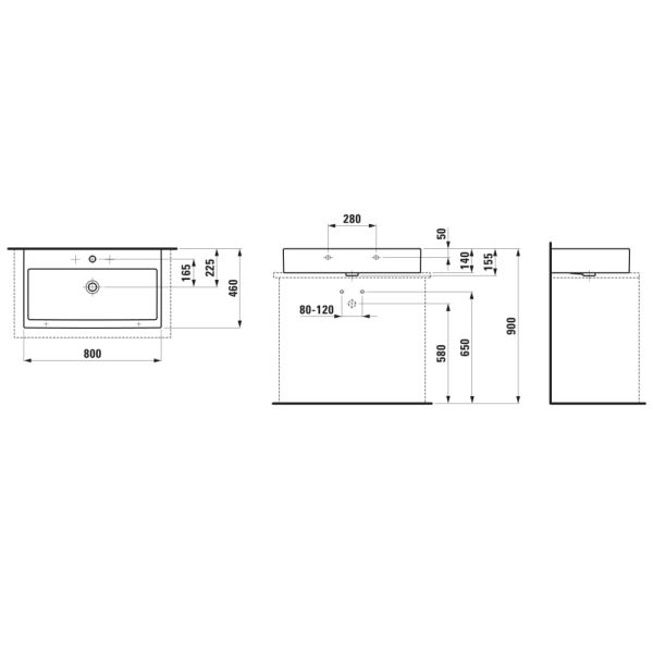 LAUFEN LIVING BY LAUFEN Umývadlo do nábytku bez otvrou pre batériu s prepadom, 800x460 mm, farba Biela, H8174370001091