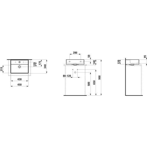 LAUFEN Kartell LAUFEN Umývadlo, brúsená spodná hrana s jedným otvorom pre batériu, bez prepadu, 450x340 mm, farba Biela matná, H8183307571111