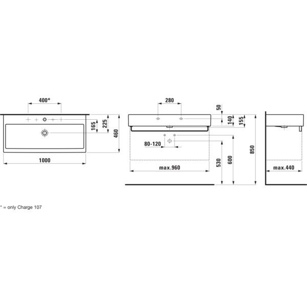 LAUFEN LIVING BY LAUFEN Umývadlo do nábytku bez otvrou pre batériu s prepadom, 1000x460 mm, farba Biela, H8184370001091