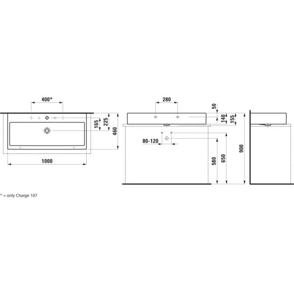 LAUFEN LIVING BY LAUFEN Umývadlo do nábytku s dvoma otvormi pre dve batérie s prepadom, 1000x460 mm, farba Biela, H8184380001071