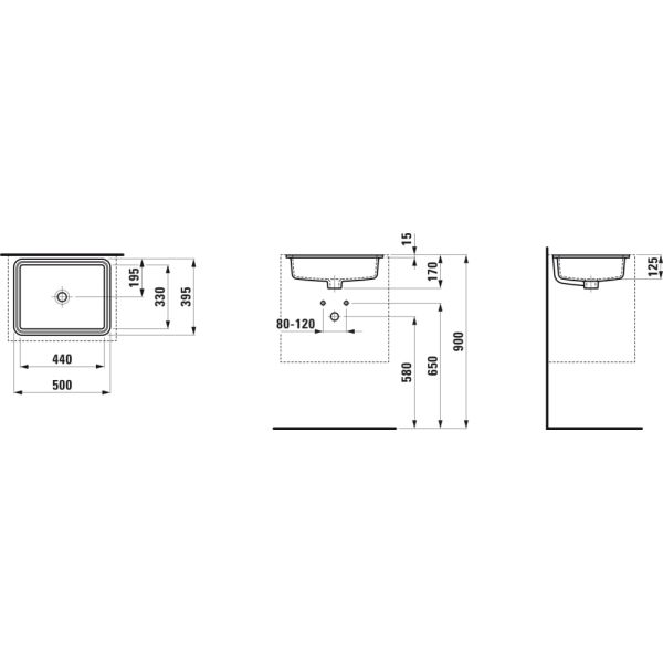 LAUFEN SAVOY Vstavané umývadlo, obdĺžnikové, obojstranne glazované, 440x330 mm, Čierna matná 716, H8189477161551