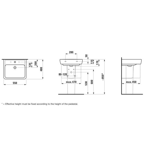 LAUFEN LAUFEN PRO Umývadlo s jedným otvorom pre batériu uprostred s prepadom, 550x480 mm, farba Biela, H8189510001041
