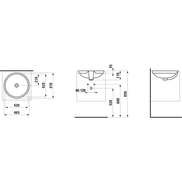 LAUFEN LAUFEN PRO Vstavané umývadlo, brúsená spodná hrana bez otvrou pre batériu s prepadom, 420x420 mm, farba Biela, H8189620001091