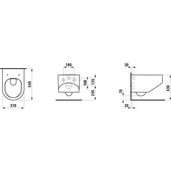 LAUFEN SONAR, Závesné WC, hlboké splachovanie, Biela 000, 540x370 mm, H8203410000001