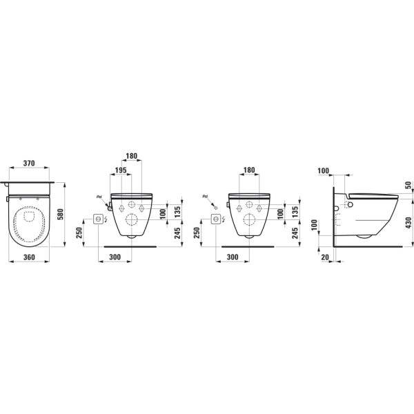 LAUFEN CLEANET NAVIA Závesné WC rimless so zabudovanou bidetovou spŕškou, WC sedadlo s poklopom so spomaľovacím mechanizmom, Biela LCC 400, 580x370 mm, H8206014007171
