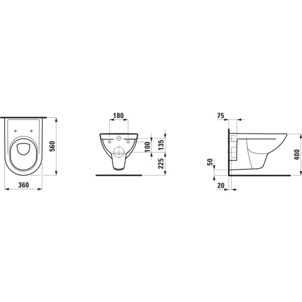 LAUFEN LAUFEN PRO, Závesné WC, hlboké splachovanie, Biela LCC 400, 560x360 mm, H8209504000001