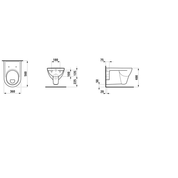 LAUFEN LAUFEN PRO, Závesné WC, ploché splachovanie, Biela LCC 400, 560x360 mm, H8209514000001