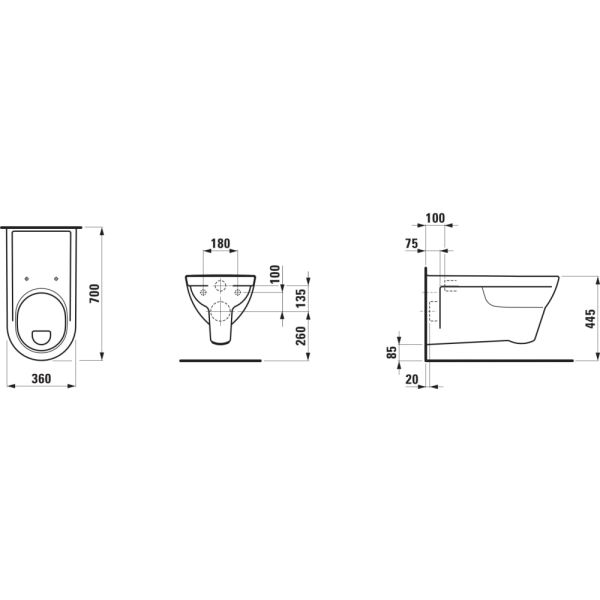 LAUFEN PRO LIBERTY, Závesné WC Handicap, ploché splachovanie, Biela LCC Active A00, 700x360 mm, H820953A000001