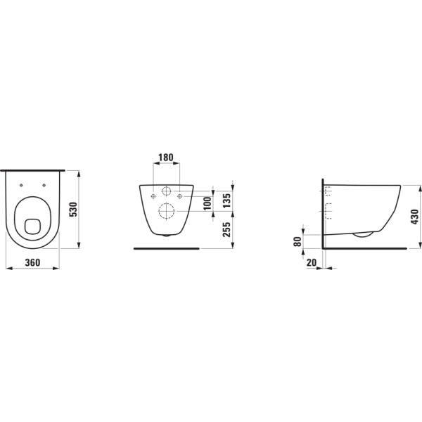 LAUFEN LAUFEN PRO, Závesné WC, ploché splachovanie, Biela 000, 530x360 mm, H8209590000001