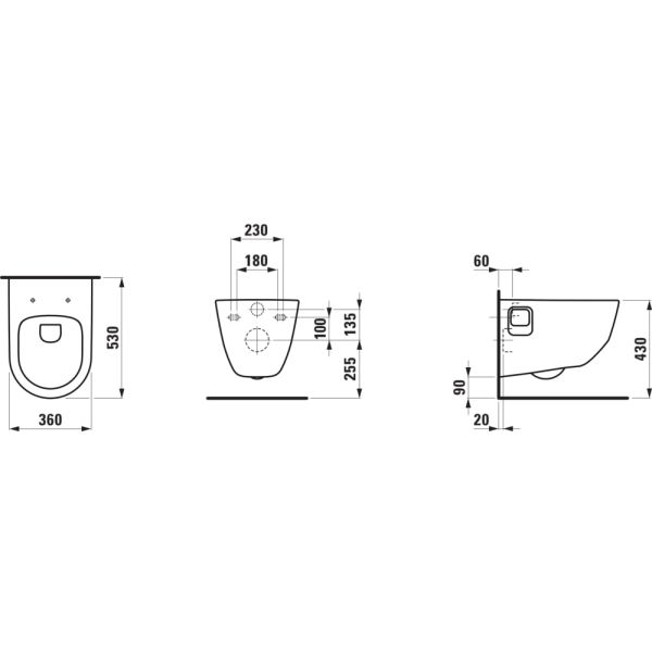 LAUFEN LAUFEN PRO, Závesné WC, Rimless, hlboké splachovanie, s montážnymi otvormi, Biela 000, 530x360 mm, H8209640000001