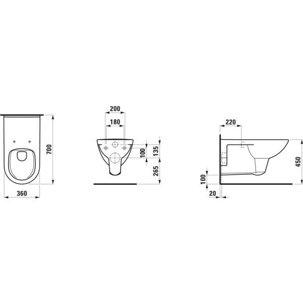 LAUFEN LAUFEN PRO|PRO LIBERTY, Závesné WC Rimless/liberty, bezbariérový, hlboké splachovanie, Biela LCC Active A00, 700x360 mm, H821954A000001