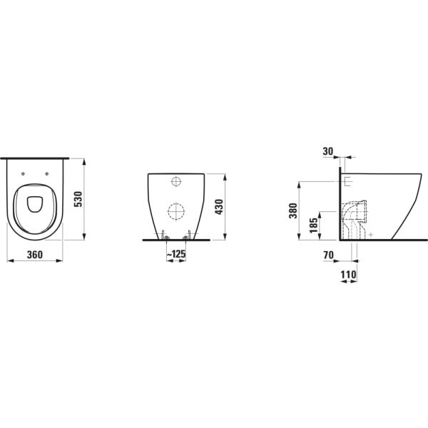 LAUFEN LAUFEN PRO, Stacionárne WC Rimless, hlboké splachovanie, VARIO odpad, 70 - 110 mm, splachovanie 4,5/3 l, Biela LCC 400, 530x360 mm, H8229564000001