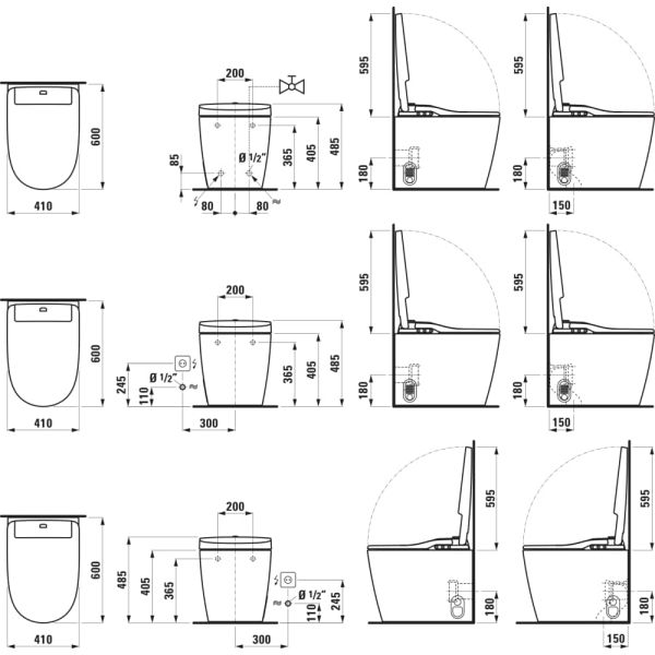 LAUFEN CLEANET ALVIA Stacionárne WC, hlboké splachovenie, Silnet Flush s aut. splach. a predplachom., vrátane WC sedadla s poklopom s aut. zdvíhaním a sklápaním so spomaľovaním, vyhriev. dosky,  dial. ovlád., Wi-Fi, sušenia, UV dezinf. a amb. osvetlenia, 