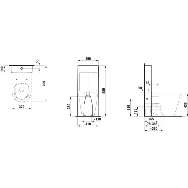 LAUFEN Kartell LAUFEN, Stacionárne WC Rimless, hlboké splachovanie, 4,5/3 l, Vario odpad, zaguľatený zadný lem, Biela LCC 400, 560x370 mm, H8233374000001