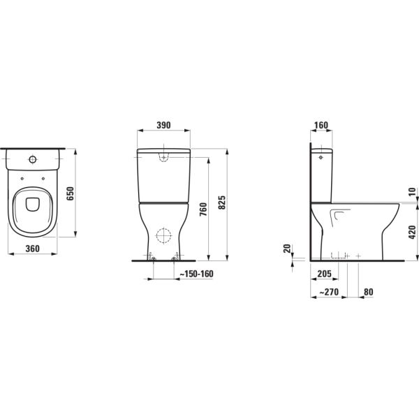 LAUFEN LUA, WC kombi Rimless, hlboké splachovanie, zvislý odpad, Biela 000, 650x360 mm, H8240870000001