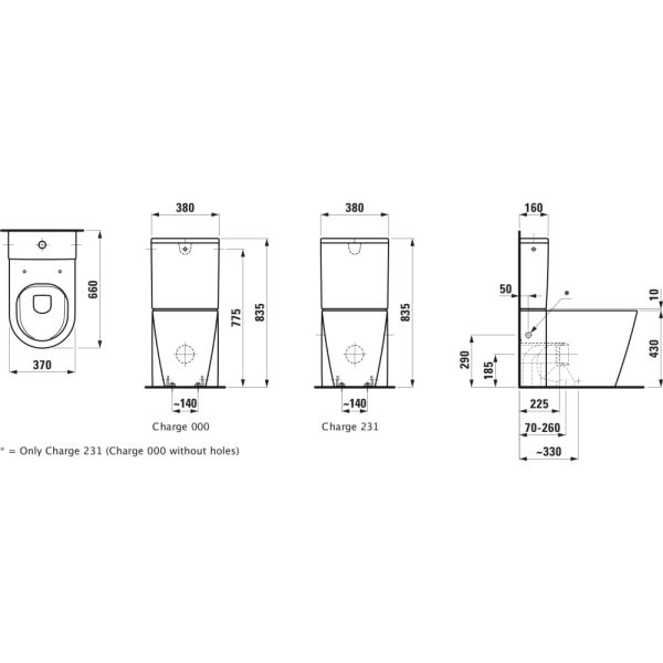 LAUFEN Kartell LAUFEN, WC kombi Rimless, kapotovaný, hlboké splachovanie, Čierna lesklá 020, 660x370 mm, H8243370202311