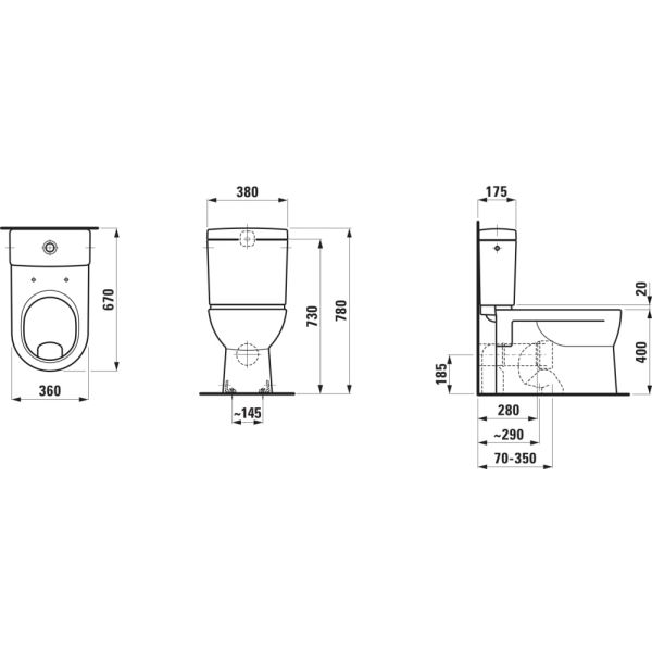 LAUFEN LAUFEN PRO, WC kombi, ploché splachovanie, VARIO odpad, vrátane inštalačnej sady, Biela LCC 400, 670x360 mm, H8249594000001