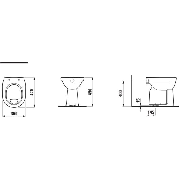 LAUFEN LAUFEN PRO, Stacionárne WC, ploché splachovanie, zvislý odpad, sedacia výška 47 cm, Biela LCC 400, H8259574000001