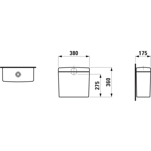 LAUFEN LAUFEN PRO, Nádrž, zadný prívod vody (uprostred), Biela 000, 380x175 mm, H8269510009711