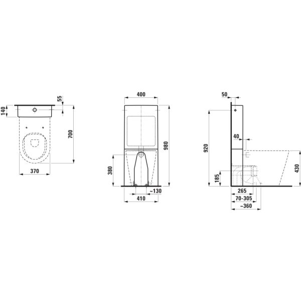 LAUFEN Kartell LAUFEN|LAUFEN PRO|SONAR|THE NEW CLASSIC, Stacionárna nádrž dvojdielna, s plastovou nádržou, prednastavené na 6/3L (nastaviteľné aj na 4,5/3L, 5/3L), Biela 000, 400x140 mm, H8296600009821