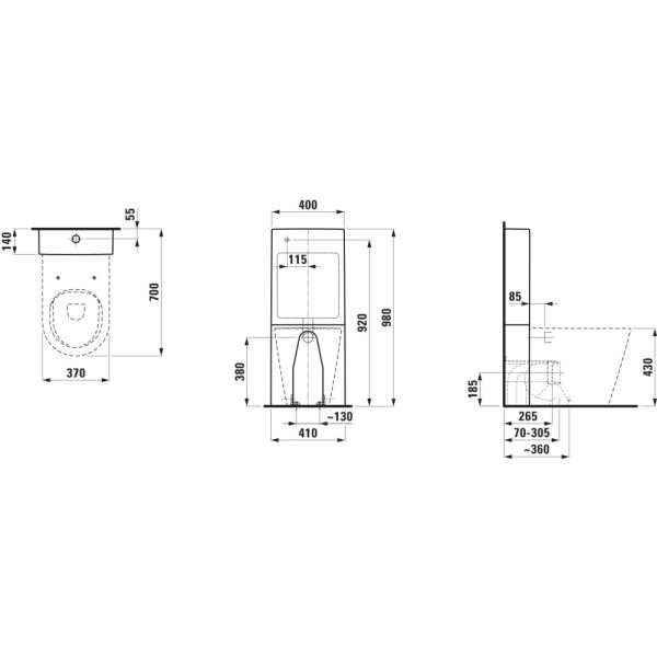 LAUFEN Kartell LAUFEN, Stacionárna nádrž dvojdielna, s plastovou nádržou, prednastavené na 6/3L (nastaviteľné aj na 4,5/3L, 5/3L), Biela matná 757, 400x140 mm, H8296617579811